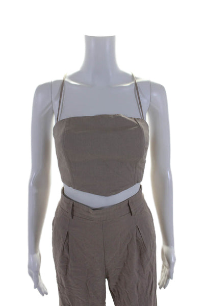 Mable Women's Square Neck Sleeveless Two Piece Crop Top Pants Set Brown Size S