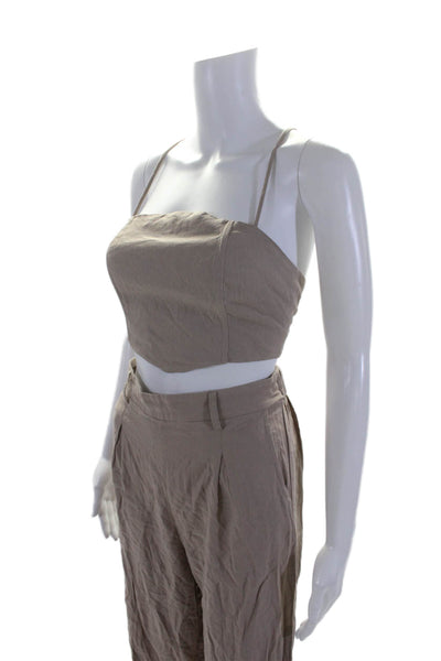 Mable Women's Square Neck Sleeveless Two Piece Crop Top Pants Set Brown Size S