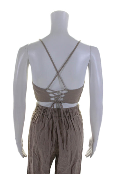 Mable Women's Square Neck Sleeveless Two Piece Crop Top Pants Set Brown Size S