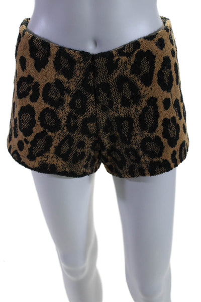 Veronica Beard Womens Elastic Waistband Leopard Print Terry Shorts Brown Medium