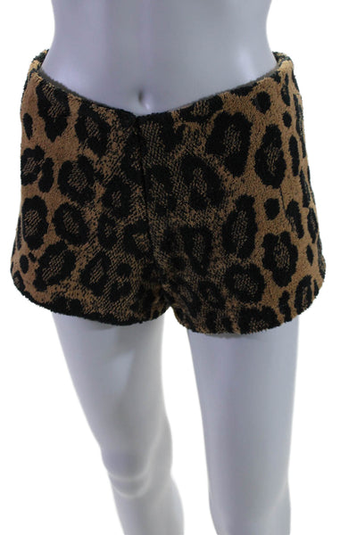 Veronica Beard Womens Elastic Waistband Leopard Print Terry Shorts Brown Medium