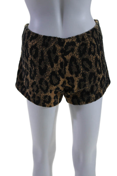 Veronica Beard Womens Elastic Waistband Leopard Print Terry Shorts Brown Medium