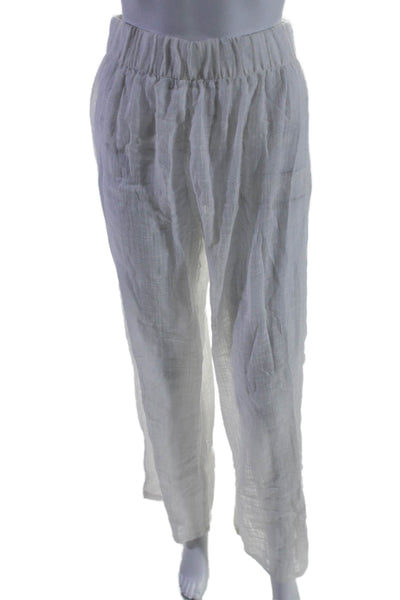 PilyQ Womens Elastic Waistband High Rise Straight Leg Pants White Size Medium