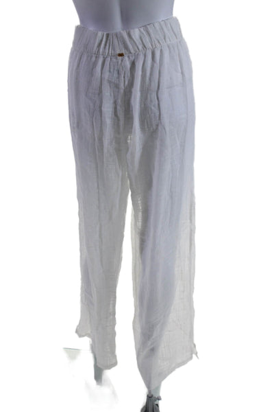 PilyQ Womens Elastic Waistband High Rise Straight Leg Pants White Size Medium