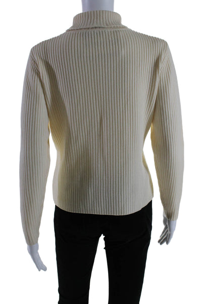 Lafayette 148 New York Womens Cream Wool Ribbed Turtleneck Sweater Top Size S