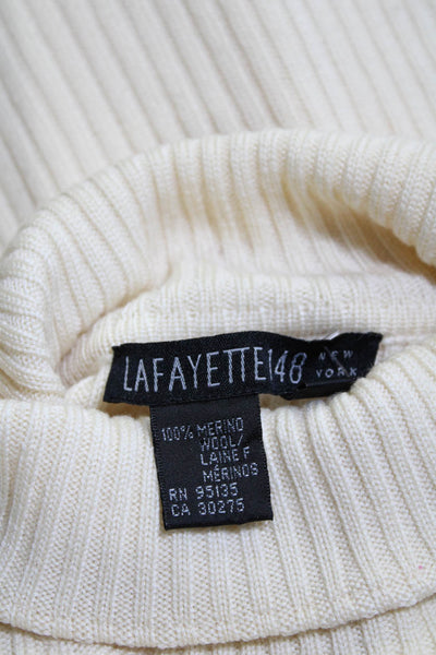 Lafayette 148 New York Womens Cream Wool Ribbed Turtleneck Sweater Top Size S