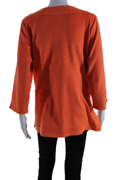 Gretchen Scott Womens Orange V-neck Long Sleeve Slit Sides Blouse Top Size S