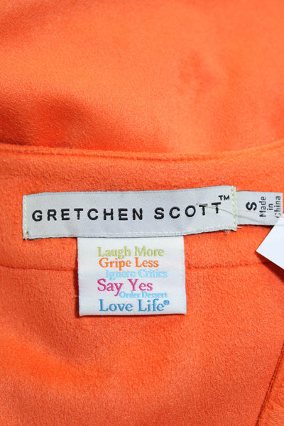 Gretchen Scott Womens Orange V-neck Long Sleeve Slit Sides Blouse Top Size S