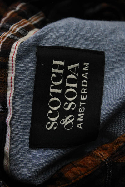 Scotch And Soda Mens Plaid Button Down Shirt Brown Black Size Extra Large