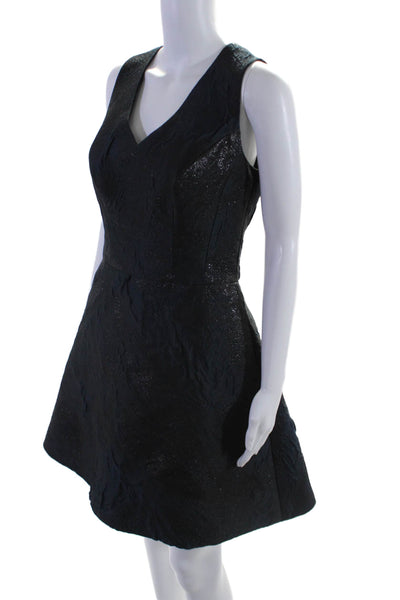 Nina Bauer Collection V-Neck Sleeveless Glitter Flare Mini Dress Black Size S