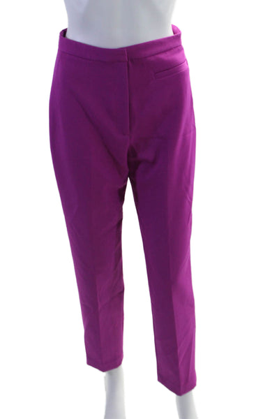 Milly Womens Flat Front High-Rise Tapered Pants Trousers Purple Size 6