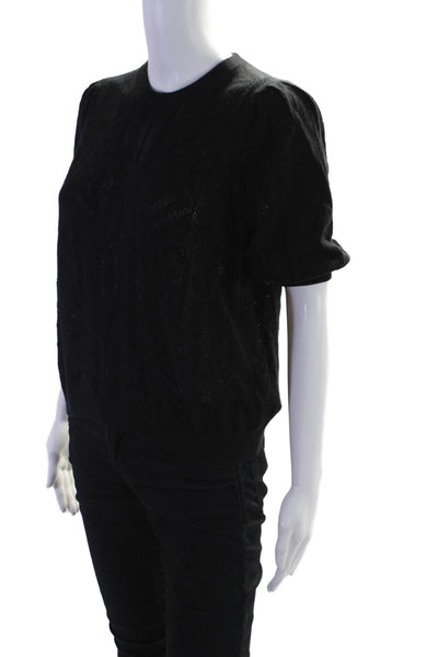 Joie Womens Cotton Blend Round Neck Short Sleeve Pullover Knit Top Black Size S