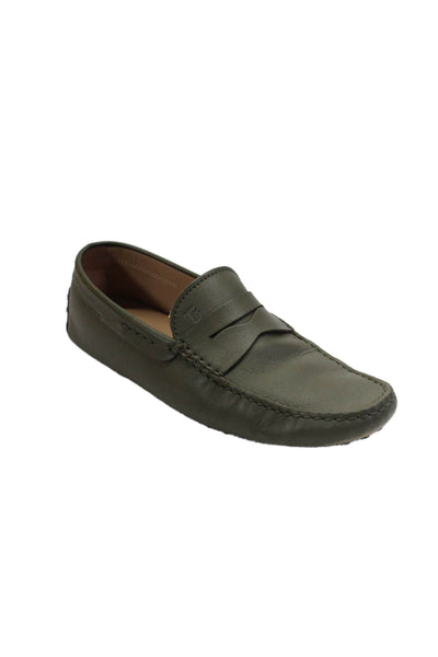 Tods Men's Round Toe Leather Slip-On Loafers Shoes Dark Green Size 7