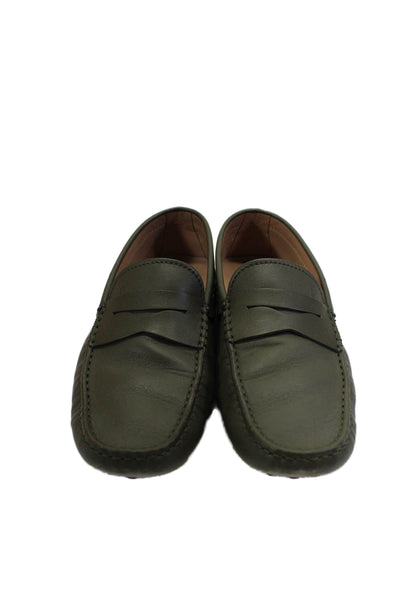 Tods Men's Round Toe Leather Slip-On Loafers Shoes Dark Green Size 7