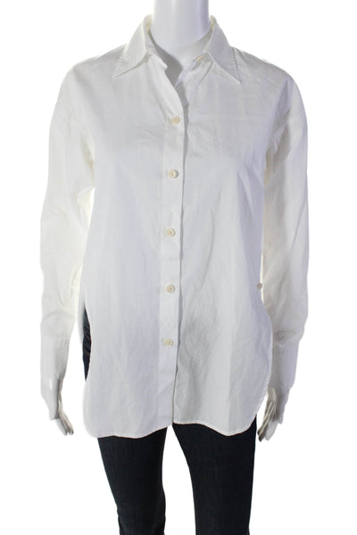 Vince Womens Cotton Long Sleeve Collared Buttoned-Up Top White Size 2XS