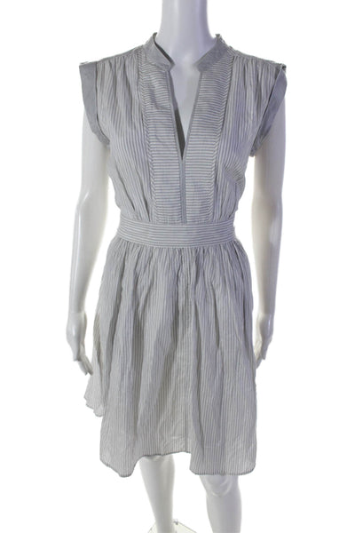 BCBGMAXAZRIA Womens Short Sleeve V Neck Vertical Striped Dress Gray White Size 6