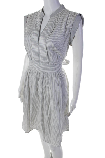 BCBGMAXAZRIA Womens Short Sleeve V Neck Vertical Striped Dress Gray White Size 6