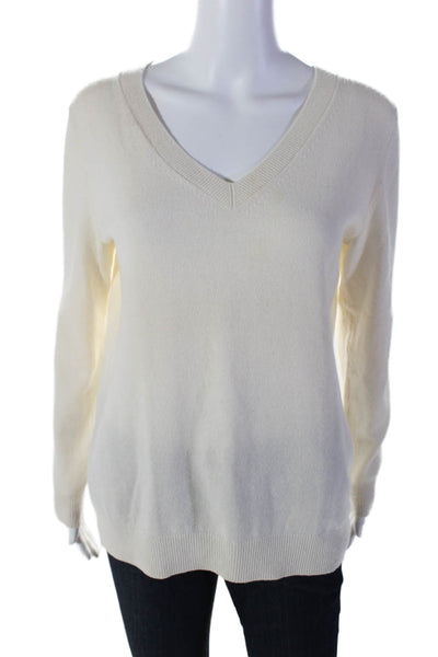 Vince Womens Cashmere V-Neck Long Sleeve Pullover Sweater Top Cream Size XS