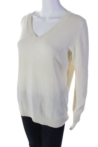 Vince Womens Cashmere V-Neck Long Sleeve Pullover Sweater Top Cream Size XS