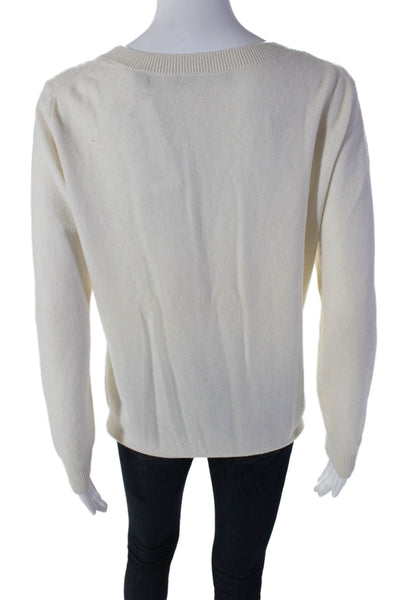 Vince Womens Cashmere V-Neck Long Sleeve Pullover Sweater Top Cream Size XS