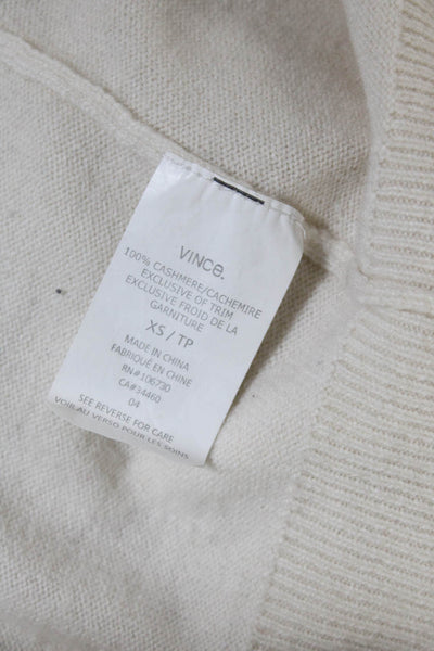 Vince Womens Cashmere V-Neck Long Sleeve Pullover Sweater Top Cream Size XS