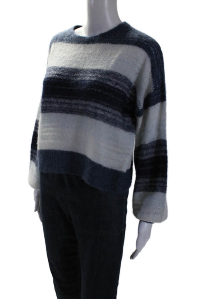 Autumn Cashmere Womens Cashmere Blend Striped Pullover Sweater Top Navy Size M