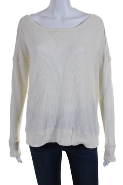 We The Free Womens Cream Cotton Waffle Knit Scoop Neck Sweater Top Size S