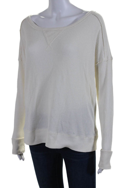 We The Free Womens Cream Cotton Waffle Knit Scoop Neck Sweater Top Size S