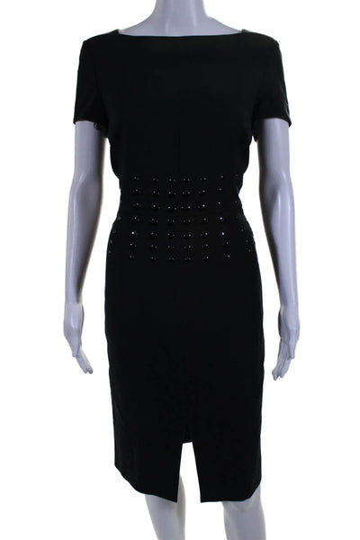 Escada Womens Front Slit Short Sleeves Pencil Dress Black Cotton Size EUR 38