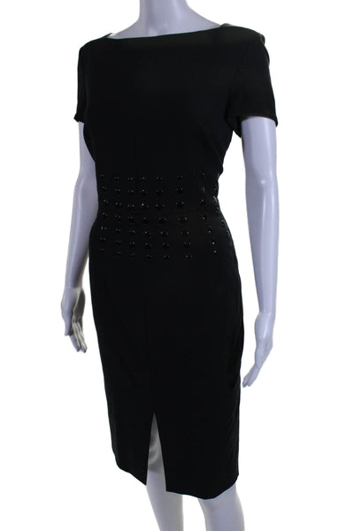 Escada Womens Front Slit Short Sleeves Pencil Dress Black Cotton Size EUR 38