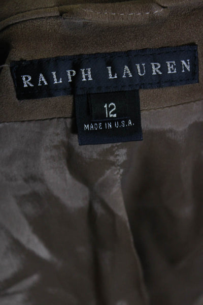 Ralph Lauren Black Label Womens Suede Button Down Jacket Acorn Brown Size 12