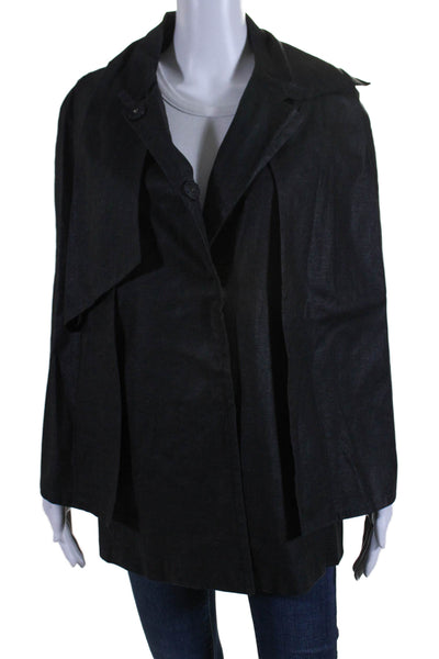 Tahari Womens Button Front Collared Cape Jacket Black Size Small