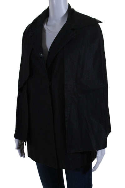 Tahari Womens Button Front Collared Cape Jacket Black Size Small