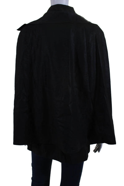 Tahari Womens Button Front Collared Cape Jacket Black Size Small