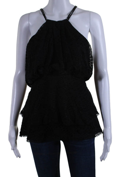 BCBGMAXAZRIA Womens Spaghetti Strap Fringe Blouse Black Size Extra Small