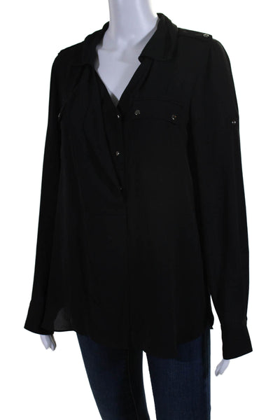 BCBGMAXAZRIA Womens Long Sleeve Collared V Neck Lightweight Shirt Black Small