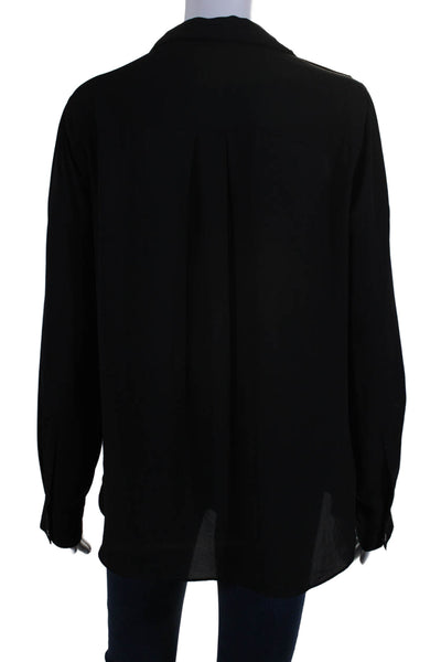 BCBGMAXAZRIA Womens Long Sleeve Collared V Neck Lightweight Shirt Black Small