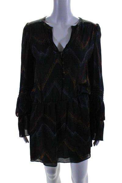 Parker Womens Long Sleeve Dotted Chevron Silk Dress Black Multi Size Small