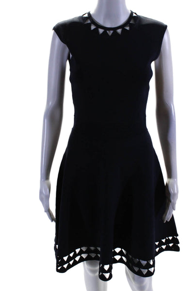 Ted Baker London Womens Back Zip Laser Cut Knit A Line Dress Navy Blue Size 2