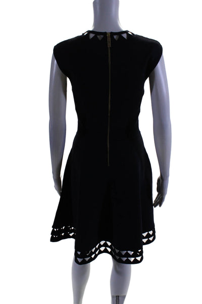 Ted Baker London Womens Back Zip Laser Cut Knit A Line Dress Navy Blue Size 2