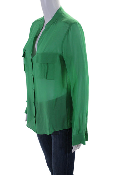 BCBGMAXAZRIA Womens Long Sleeve V Neck Silk Sheer Top Green Size Small