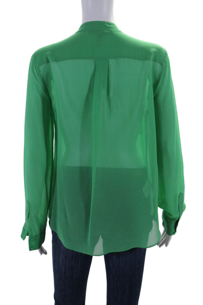 BCBGMAXAZRIA Womens Long Sleeve V Neck Silk Sheer Top Green Size Small