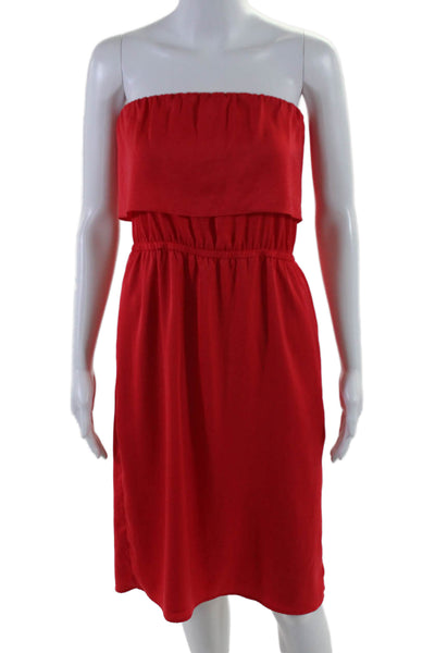 BCBGMAXAZRIA Womens Strapless Ruffled Satin Shift Dress Red Size Small