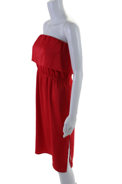 BCBGMAXAZRIA Womens Strapless Ruffled Satin Shift Dress Red Size Small