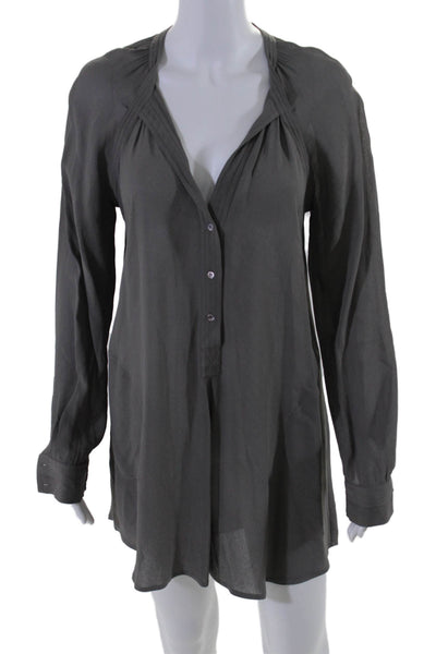 BCBGMAXAZRIA Womens Long Sleeve V Neck Mini Shirt Dress Gray Size Extra Small