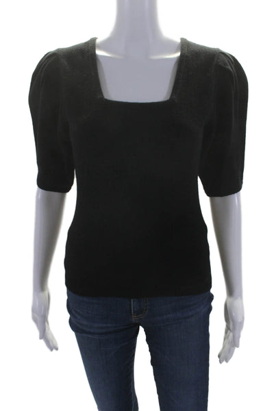 Ba&Sh Womens Wool Black Square Neck Puff Short Sleeve Blouse Top Size XS