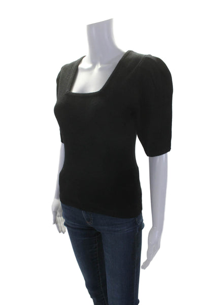 Ba&Sh Womens Wool Black Square Neck Puff Short Sleeve Blouse Top Size XS