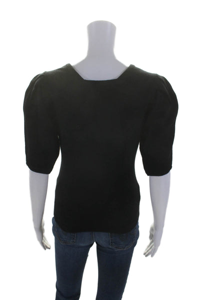 Ba&Sh Womens Wool Black Square Neck Puff Short Sleeve Blouse Top Size XS