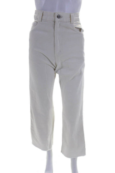 Rachel Comey Womens High Rise Zip Up Wide Leg Jeans White Cotton Size 2