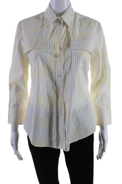 Theory Womens Cotton Yellow Striped Collar Long Sleeve Button Down Shirt Size M